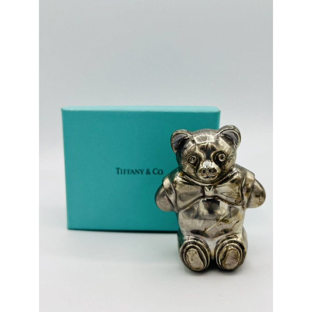 Rare Vintage Tiffany Co 1984 Bear Silver 925 Baby Rattler Or Paperweight